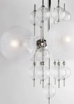 Casa Padrino Luxus Kronleuchter Silber Ø 85 x H. 82,5 cm - Moderner Metall Kronleuchter mit geriffelten spiralförmigen Hohlglaskugeln und kugelförmigen Glas Lampenschirmen