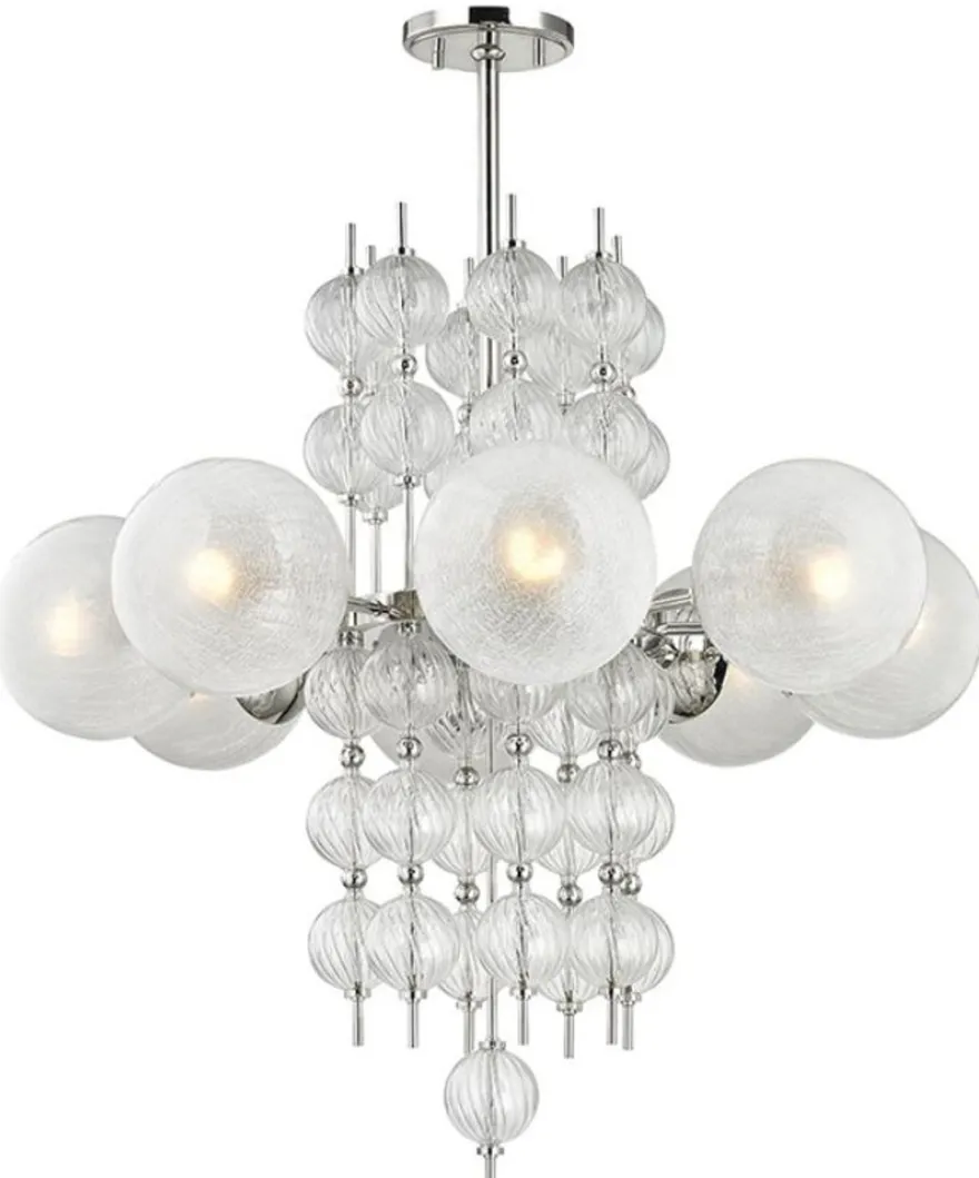 Casa Padrino Luxus Kronleuchter Silber Ø 85 x H. 82,5 cm - Moderner Metall Kronleuchter mit geriffelten spiralförmigen Hohlglaskugeln und kugelförmigen Glas Lampenschirmen