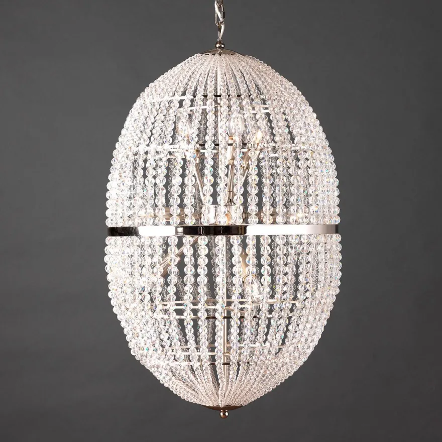 Casa Padrino Luxus Kronleuchter Messing Vernickelt Ø 50 x H. 85 cm - Handgefertigter Kronleuchter aus Messing mit Kristallbehang - Luxus Kollektion - Edel & Prunkvoll