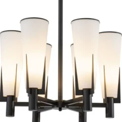 Casa Padrino Luxus Kronleuchter Bronzefarben / Weiß Ø 60 x H. 78 cm - Moderner Metall Kronleuchter mit Glas Lampenschirmen - Luxus Kollektion