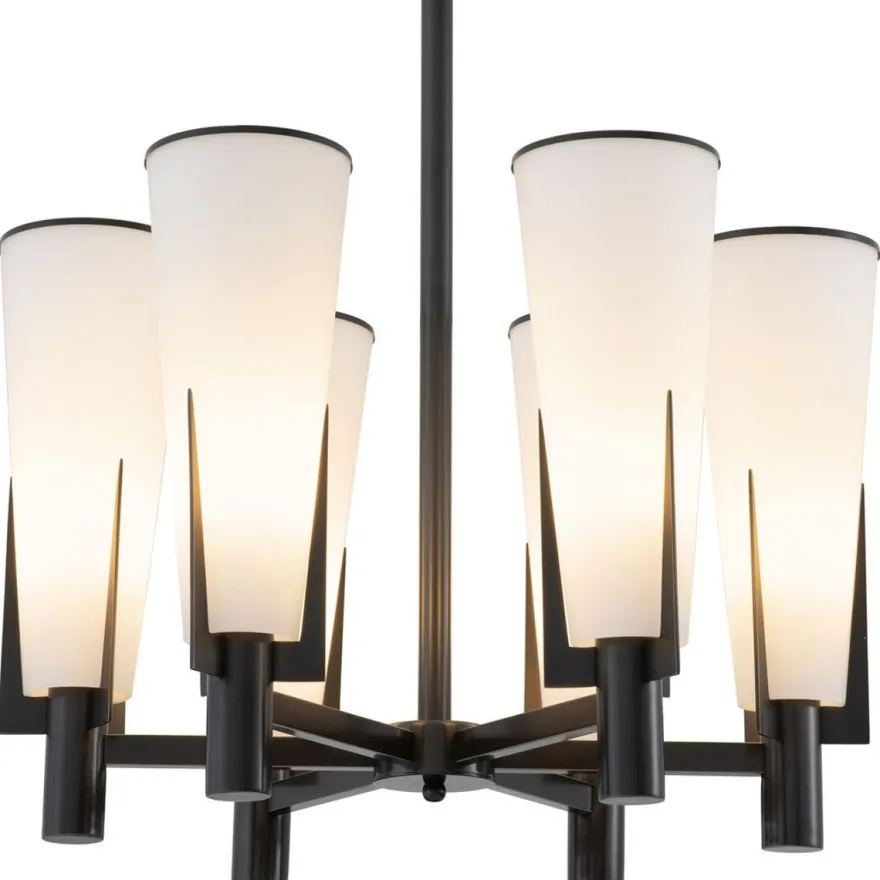 Casa Padrino Luxus Kronleuchter Bronzefarben / Weiß Ø 60 x H. 78 cm - Moderner Metall Kronleuchter mit Glas Lampenschirmen - Luxus Kollektion