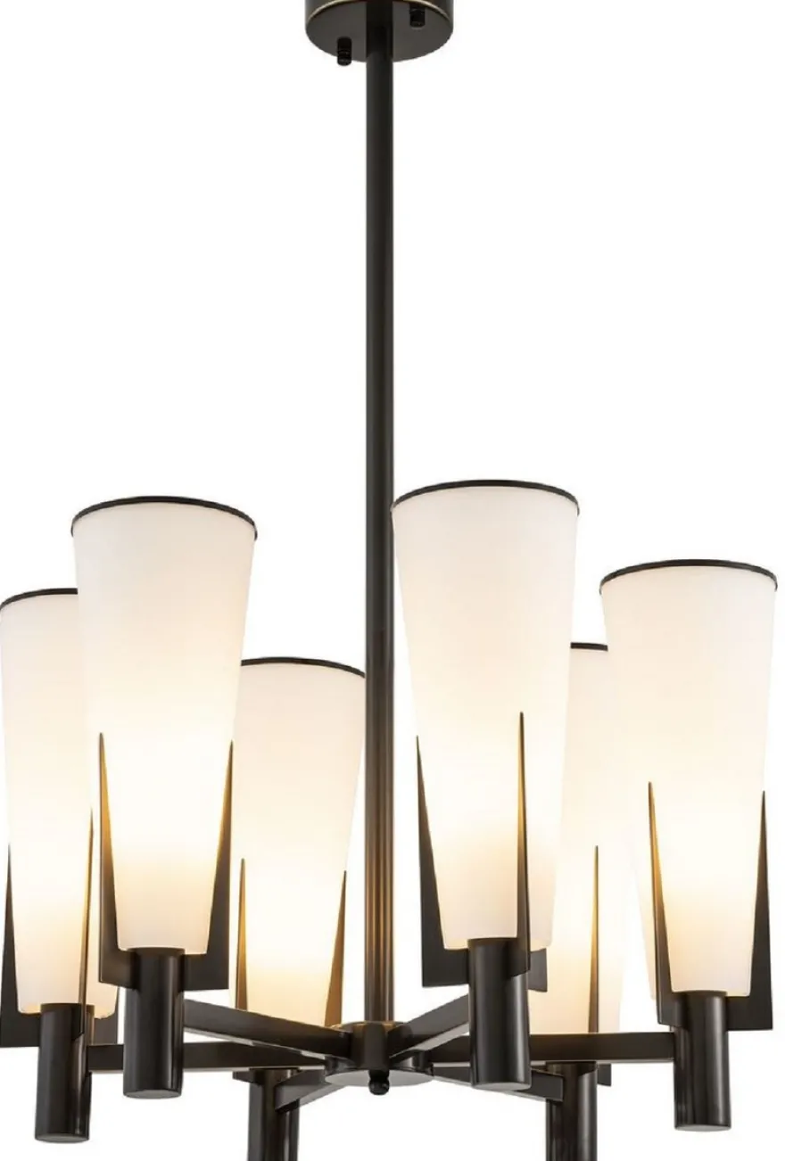 Casa Padrino Luxus Kronleuchter Bronzefarben / Weiß Ø 60 x H. 78 cm - Moderner Metall Kronleuchter mit Glas Lampenschirmen - Luxus Kollektion