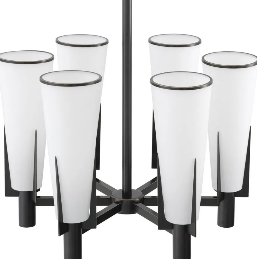 Casa Padrino Luxus Kronleuchter Bronzefarben / Weiß Ø 60 x H. 78 cm - Moderner Metall Kronleuchter mit Glas Lampenschirmen - Luxus Kollektion