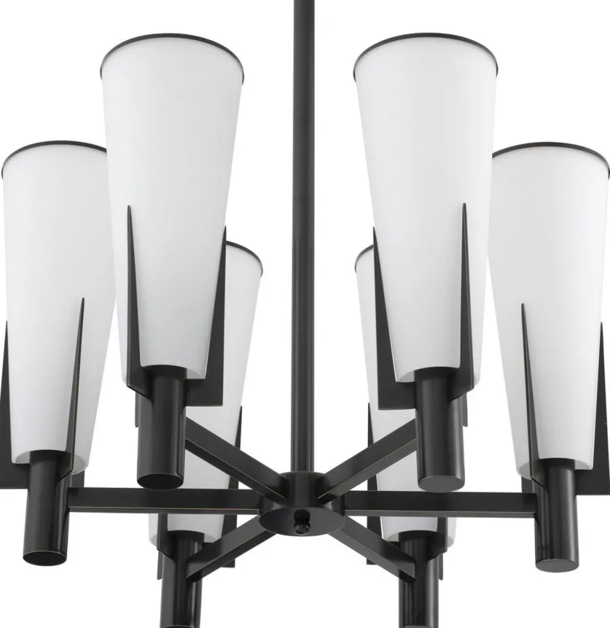 Casa Padrino Luxus Kronleuchter Bronzefarben / Weiß Ø 60 x H. 78 cm - Moderner Metall Kronleuchter mit Glas Lampenschirmen - Luxus Kollektion