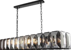 Casa Padrino Luxus Kronleuchter Schwarz / Grau 190 x 42 x H. 36 cm - Moderner Wohnzimmer Kronleuchter - Luxus Kollektion