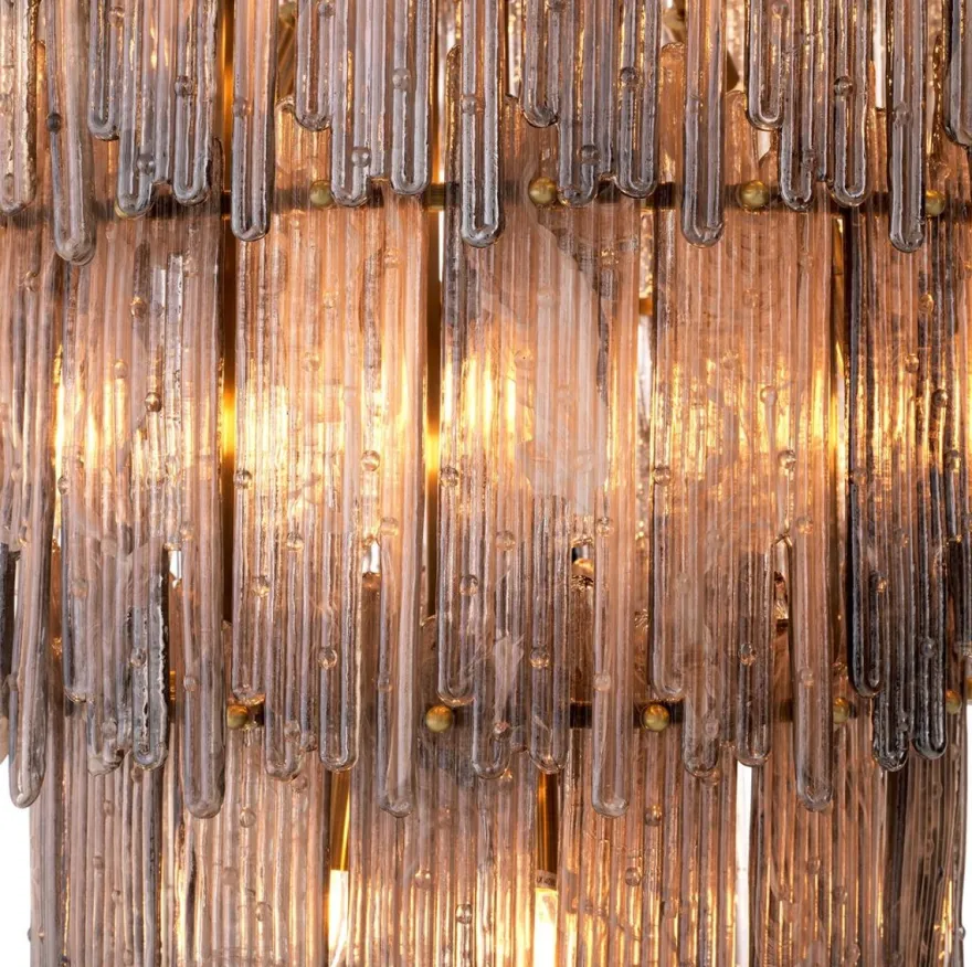 Casa Padrino Luxus Kronleuchter Grau / Messing Ø 116 x H. 153 cm - Runder Glas Kronleuchter - Wohnzimmer Kronleuchter - Hotel Kronleuchter - Luxus Möbel - Luxus Interior