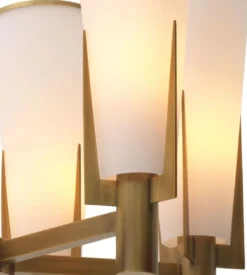 Casa Padrino Luxus Kronleuchter Antik Messingfarben / Weiß Ø 60 x H. 78 cm - Moderner Metall Kronleuchter mit Glas Lampenschirmen - Luxus Kollektion