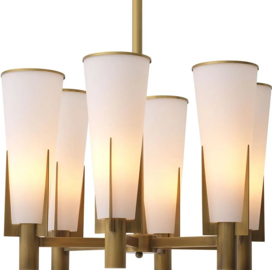 Casa Padrino Luxus Kronleuchter Antik Messingfarben / Weiß Ø 60 x H. 78 cm - Moderner Metall Kronleuchter mit Glas Lampenschirmen - Luxus Kollektion