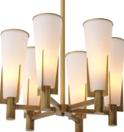 Casa Padrino Luxus Kronleuchter Antik Messingfarben / Weiß Ø 60 x H. 78 cm - Moderner Metall Kronleuchter mit Glas Lampenschirmen - Luxus Kollektion