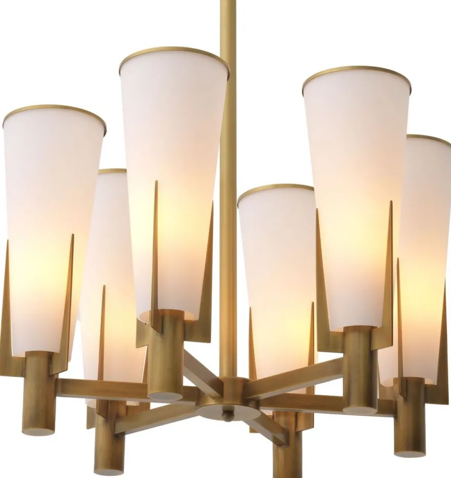Casa Padrino Luxus Kronleuchter Antik Messingfarben / Weiß Ø 60 x H. 78 cm - Moderner Metall Kronleuchter mit Glas Lampenschirmen - Luxus Kollektion
