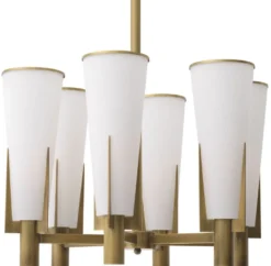 Casa Padrino Luxus Kronleuchter Antik Messingfarben / Weiß Ø 60 x H. 78 cm - Moderner Metall Kronleuchter mit Glas Lampenschirmen - Luxus Kollektion
