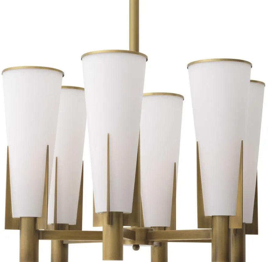 Casa Padrino Luxus Kronleuchter Antik Messingfarben / Weiß Ø 60 x H. 78 cm - Moderner Metall Kronleuchter mit Glas Lampenschirmen - Luxus Kollektion