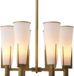 Casa Padrino Luxus Kronleuchter Antik Messingfarben / Weiß Ø 60 x H. 78 cm - Moderner Metall Kronleuchter mit Glas Lampenschirmen - Luxus Kollektion