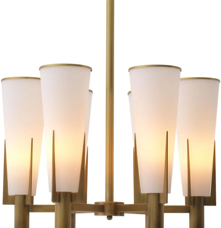 Casa Padrino Luxus Kronleuchter Antik Messingfarben / Weiß Ø 60 x H. 78 cm - Moderner Metall Kronleuchter mit Glas Lampenschirmen - Luxus Kollektion