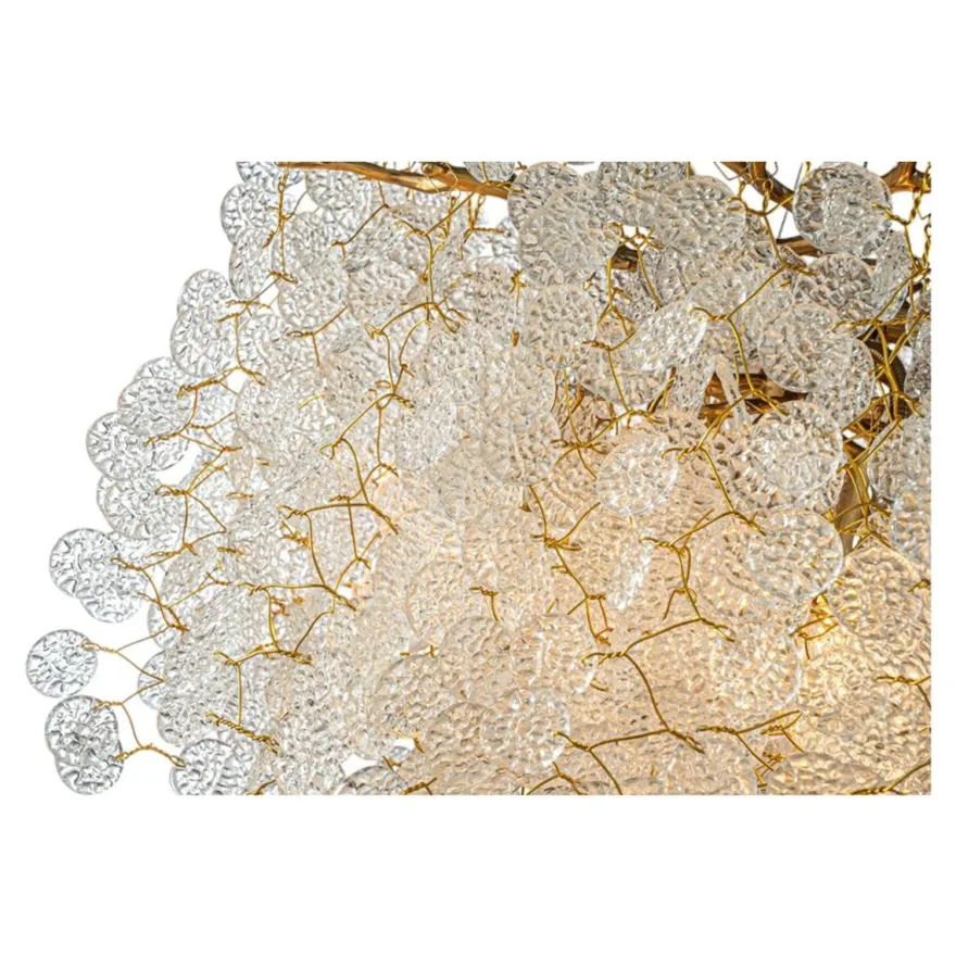 Casa Padrino Luxus Kronleuchter Gold Ø 40 x H. 30 cm - Kristall Lüster mit Zweigen und Glasblättern