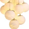 Casa Padrino Luxus Kronleuchter Alabaster / Antik Messing Ø 75 x H. 170 cm - Wohnzimmer Kronleuchter mit Alabaster Lampenschirmen - Luxus Qualität