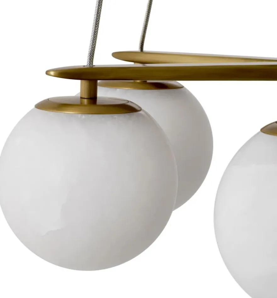 Casa Padrino Luxus Kronleuchter Antik Messing / Alabaster Ø 60 x H. 17 cm - Höhenverstellbarer Wohnzimmer Kronleuchter mit runden Alabaster Lampenschirmen - Luxus Qualität