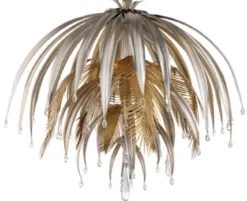 Casa Padrino Luxus Kronleuchter Palme Silber / Gold Ø 60 x H. 55 cm - Moderner Metall Kronleuchter mit Swarovski Kristallglas - Hotel & Restaurant Kronleuchter