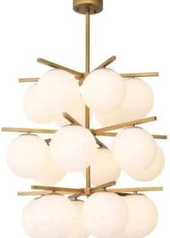 Casa Padrino Luxus Kronleuchter Antik Messingfarben / Weiß Ø 68 x H. 80 cm - Moderner Metall Kronleuchter mit runden Glas Lampenschirmen - Luxus Kollektion