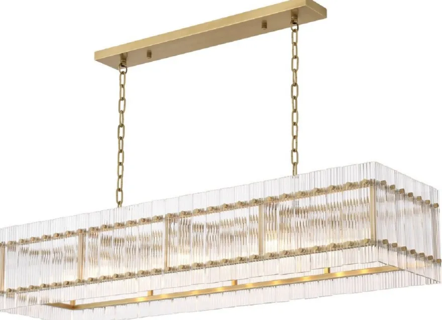 Casa Padrino Luxus Kronleuchter Antik Messingfarben 140,5 x 39 x H. 27 cm - Rechteckiger Hotel & Restaurant Kronleuchter - Luxus Kollektion