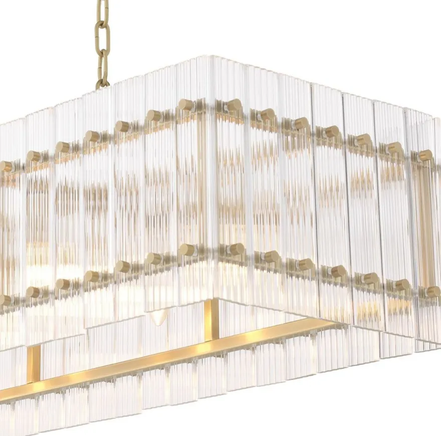 Casa Padrino Luxus Kronleuchter Antik Messingfarben 140,5 x 39 x H. 27 cm - Rechteckiger Hotel & Restaurant Kronleuchter - Luxus Kollektion