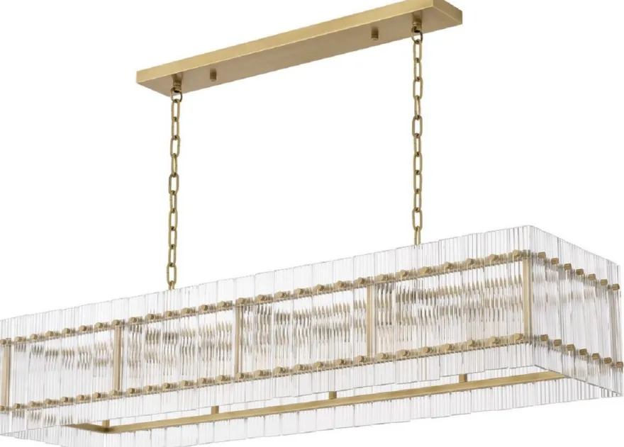 Casa Padrino Luxus Kronleuchter Antik Messingfarben 140,5 x 39 x H. 27 cm - Rechteckiger Hotel & Restaurant Kronleuchter - Luxus Kollektion
