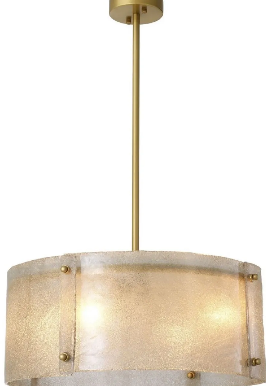 Casa Padrino Luxus Kronleuchter Antik Messingfarben Ø 68 x H. 28,5 cm - Runder Metall Kronleuchter mit Lampenschirm aus mundgeblasenem Glas - Luxus Qualität