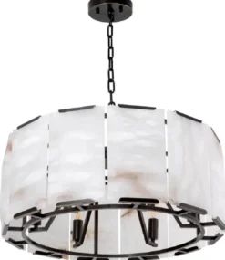 Casa Padrino Luxus Kronleuchter Bronze / Alabaster Ø 62 x H. 36 cm - Runder Wohnzimmer Kronleuchter - Luxus Leuchten - Luxus Qualität