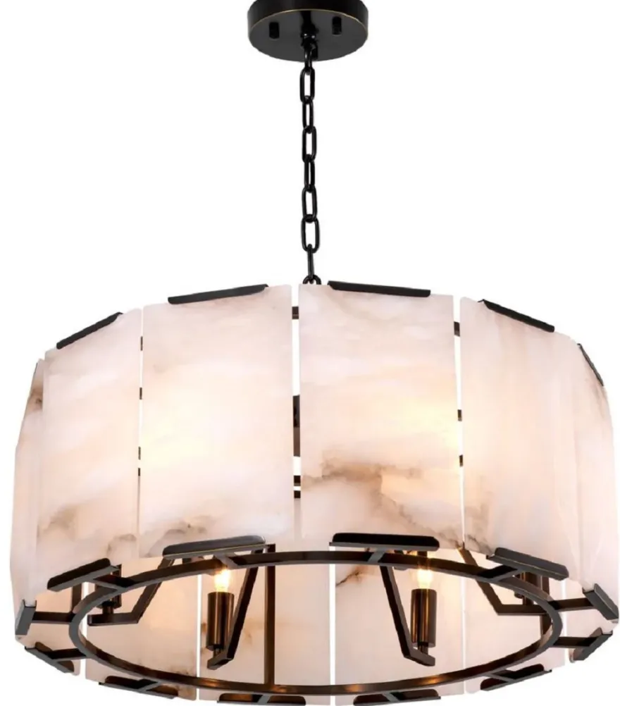 Casa Padrino Luxus Kronleuchter Bronze / Alabaster Ø 62 x H. 36 cm - Runder Wohnzimmer Kronleuchter - Luxus Leuchten - Luxus Qualität