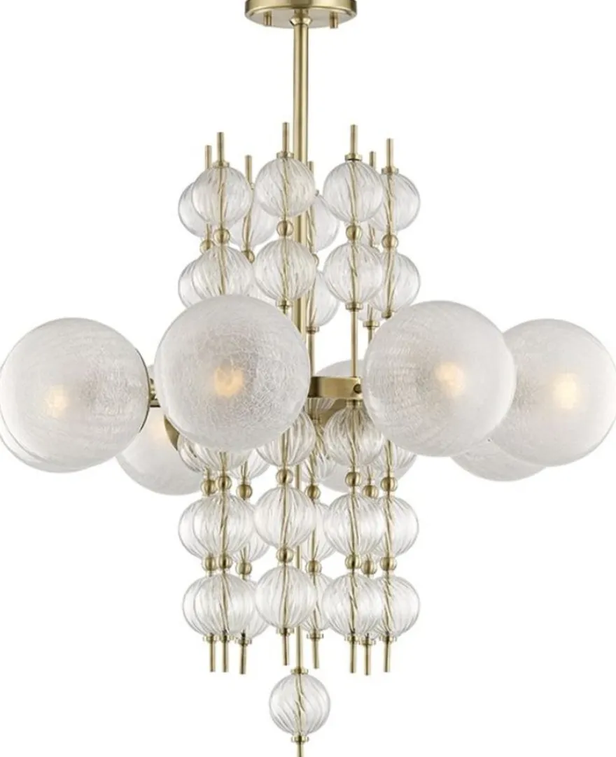Casa Padrino Luxus Kronleuchter Antik Messing Ø 85 x H. 82,5 cm - Moderner Metall Kronleuchter mit geriffelten spiralförmigen Hohlglaskugeln und kugelförmigen Glas Lampenschirmen