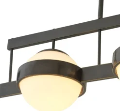 Casa Padrino Luxus Kronleuchter Bronzefarben / Weiß 140 x 22 x H. 30 cm - Moderner Metall Kronleuchter mit runden Glas Lampenschirmen - Luxus Kollektion
