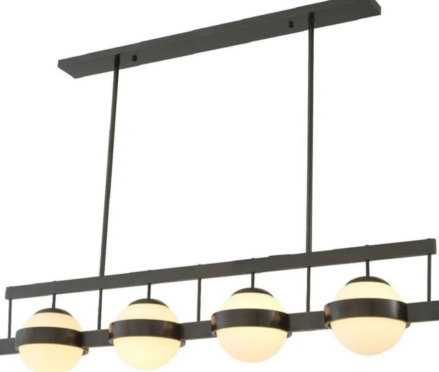 Casa Padrino Luxus Kronleuchter Bronzefarben / Weiß 140 x 22 x H. 30 cm - Moderner Metall Kronleuchter mit runden Glas Lampenschirmen - Luxus Kollektion
