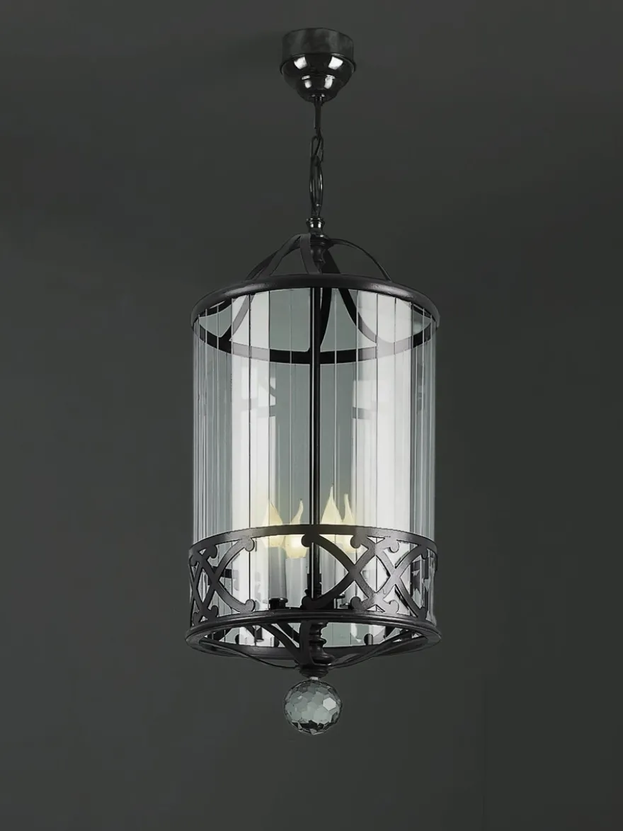 Casa Padrino Luxus Kronleuchter Schwarz Ø 39 x H. 80 cm - Handgefertigter Kronleuchter aus Schmiedeeisen - Luxus Kollektion - Edel & Prunkvoll