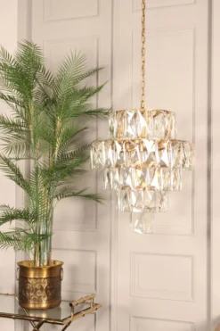 Casa Padrino Luxus Kronleuchter Gold Ø 60 x H. 65 cm - Vierstufiger Kristall Lüster