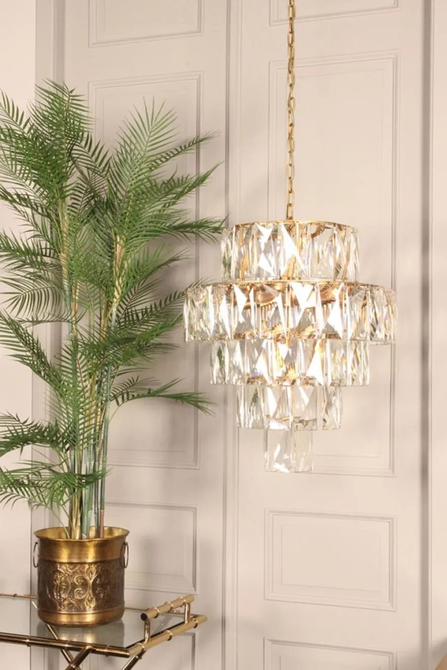 Casa Padrino Luxus Kronleuchter Gold Ø 60 x H. 65 cm - Vierstufiger Kristall Lüster
