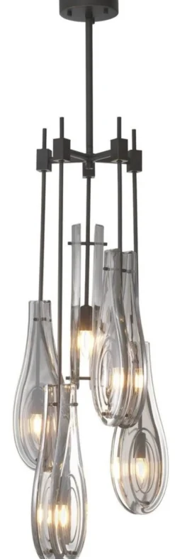 Casa Padrino Luxus Kronleuchter Bronzefarben / Grau Ø 37 x H. 95,5 cm - Moderner Metall Kronleuchter mit Glas Lampenschirmen - Luxus Qualität