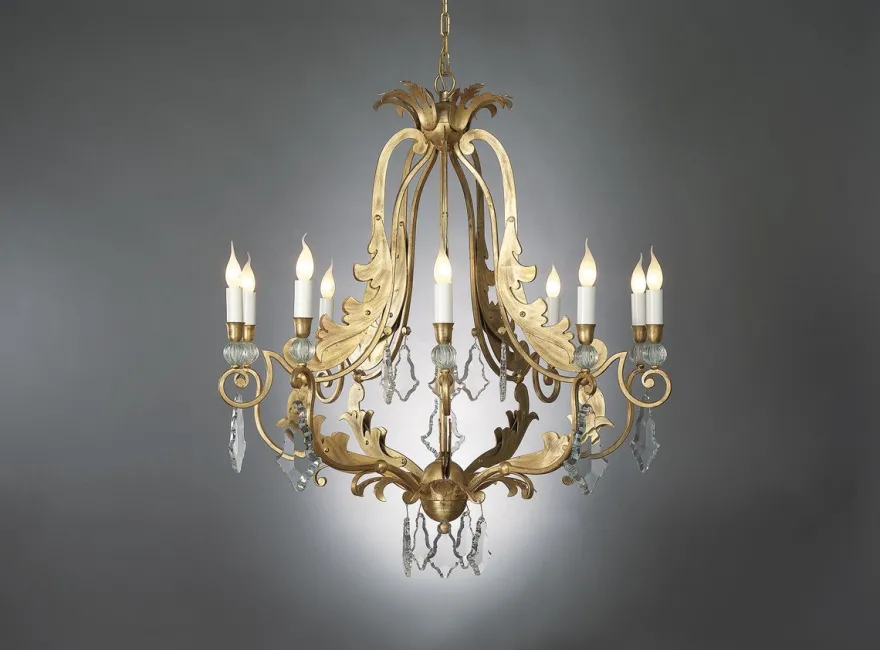 Casa Padrino Luxus Kronleuchter Gold Ø 100 x H. 100 cm - Handgefertigter Kronleuchter aus Schmiedeeisen mit Kristallbehang - Luxus Kollektion - Edel & Prunkvoll