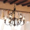 Casa Padrino Luxus Kronleuchter Elfenbein Ø 37 x H. 80 cm - Handgefertigter Kronleuchter aus Schmiedeeisen mit Blattwerk - Luxus Kollektion - Edel & Prunkvoll