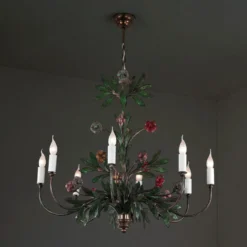 Casa Padrino Luxus Kronleuchter Mehrfarbig B. 130 x H. 110 cm - Handgefertigter Kronleuchter aus Schmiedeeisen mit handgeformten Blüten - Luxus Kollektion - Edel & Prunkvoll