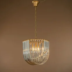 Casa Padrino Luxus Kronleuchter Gold Ø 41 x H. 40 cm - Kristall Lüster mit gebogenen Glasstäben