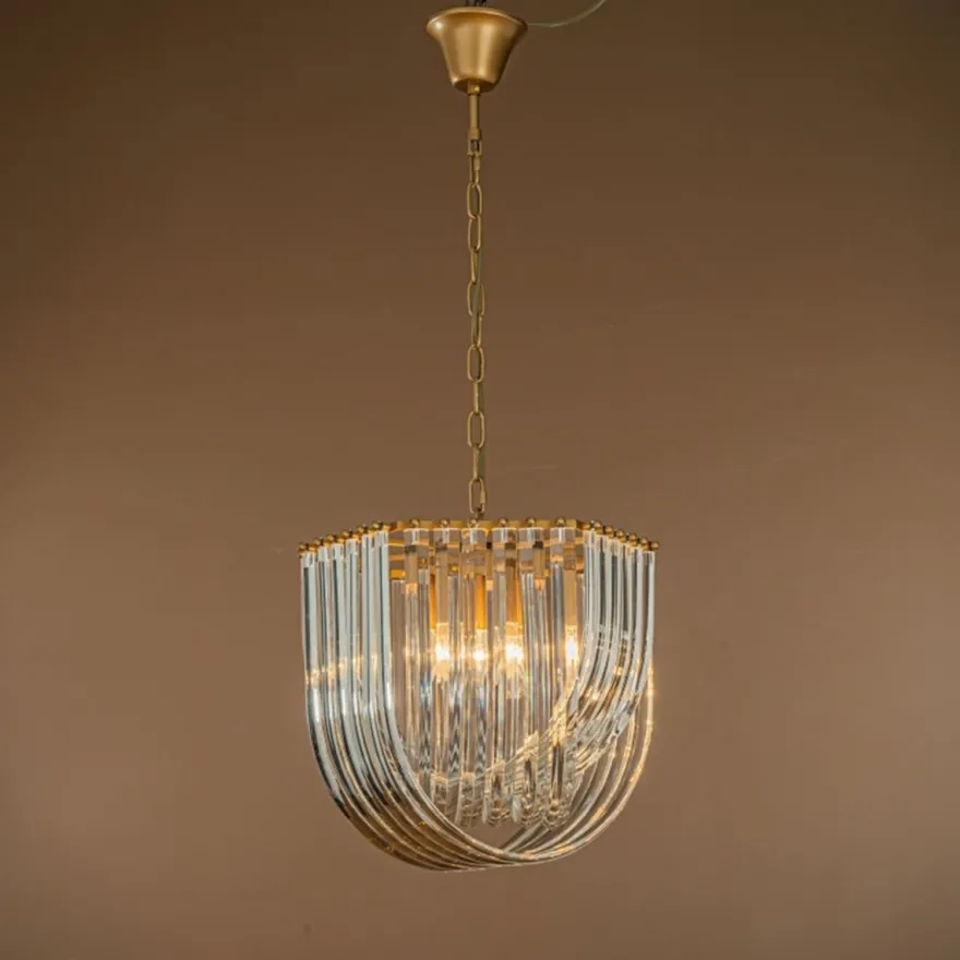 Casa Padrino Luxus Kronleuchter Gold Ø 41 x H. 40 cm - Kristall Lüster mit gebogenen Glasstäben