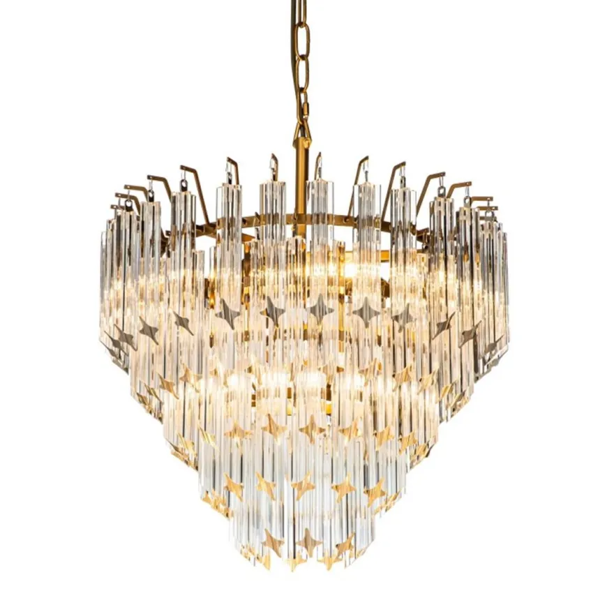 Casa Padrino Luxus Kronleuchter Gold Ø 45 x H. 40 cm - Fünfstufiger Kristall Lüster