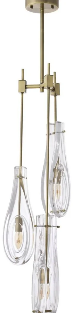 Casa Padrino Luxus Kronleuchter Messingfarben Ø 30 x H. 95,5 cm - Moderner Metall Kronleuchter mit Glas Lampenschirmen - Luxus Qualität