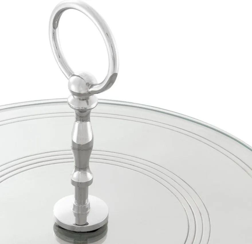 Casa Padrino Luxus Kuchen Servierplatte mit Tragegriff Silber Ø 29 x H. 18,5 cm - Luxus Etagere 1-Stufig