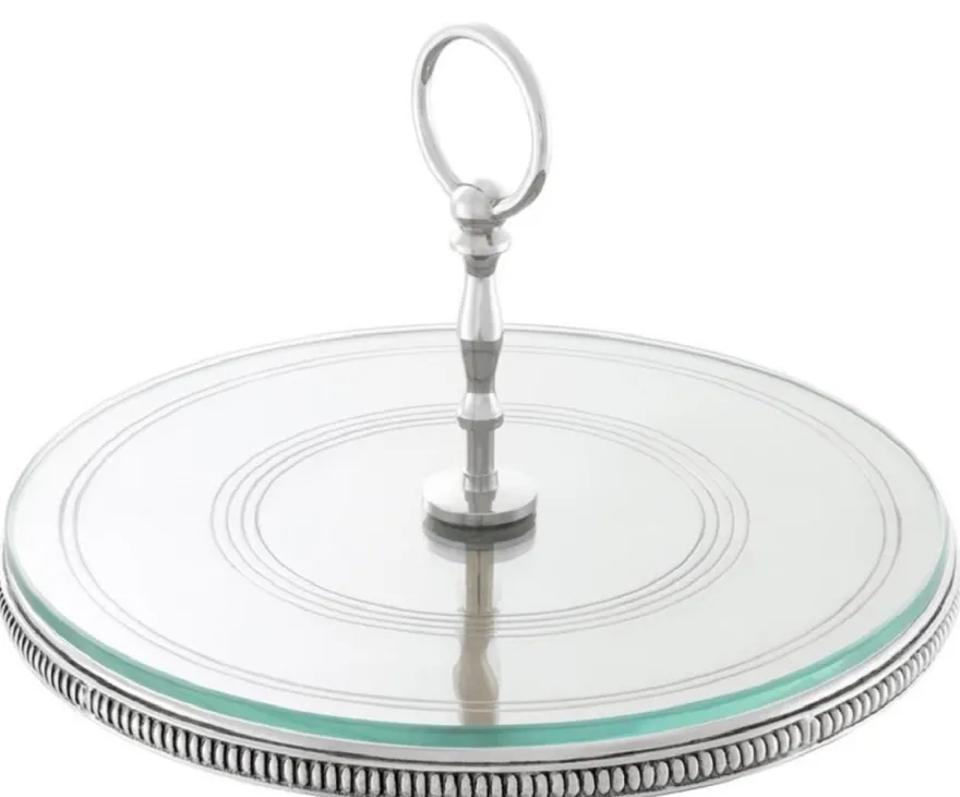 Casa Padrino Luxus Kuchen Servierplatte mit Tragegriff Silber Ø 29 x H. 18,5 cm - Luxus Etagere 1-Stufig