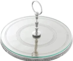 Casa Padrino Luxus Kuchen Servierplatte mit Tragegriff Silber Ø 29 x H. 18,5 cm - Luxus Etagere 1-Stufig