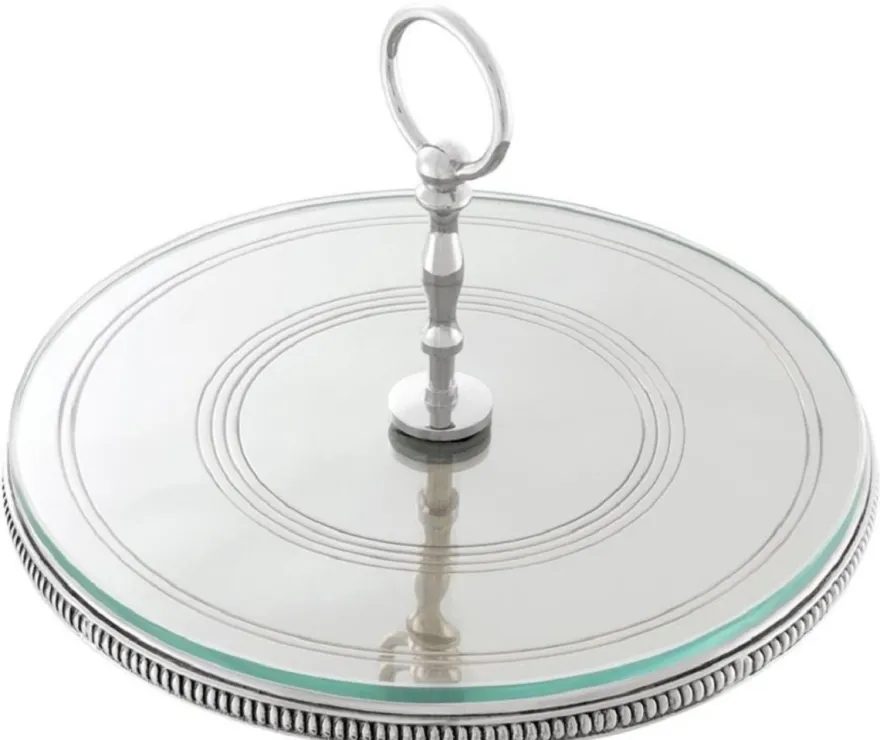 Casa Padrino Luxus Kuchen Servierplatte mit Tragegriff Silber Ø 29 x H. 18,5 cm - Luxus Etagere 1-Stufig