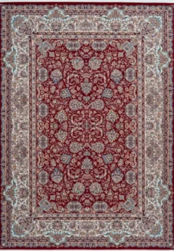 Casa Padrino Luxus Kunstfaser Teppich mit Fransen Rot - Verschiedene Größen - Rechteckiger Wohnzimmer Teppich im Orientalischen Stil
