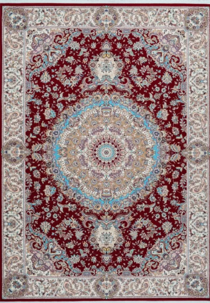 Casa Padrino Luxus Kunstfaser Teppich mit Fransen Rot / Creme / Türkis - Verschiedene Größen - Rechteckiger Wohnzimmer Teppich im Orientalischen Stil