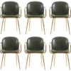 Casa Padrino Luxus Kunstleder Esszimmer Stuhl 6er Set mit Armlehnen Grün / Gold H. 84 cm